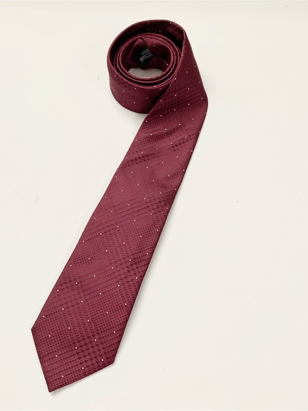 Armani Collection Maroon Silk Tie with Subtle White Dots.l
